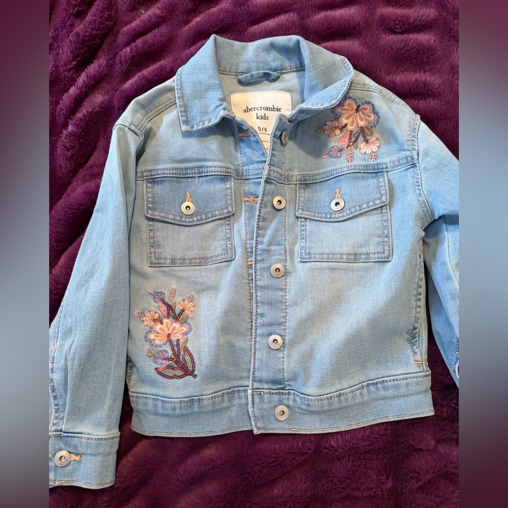 Abercrombie Kids Blue Denim Jacket with Floral Embroidery